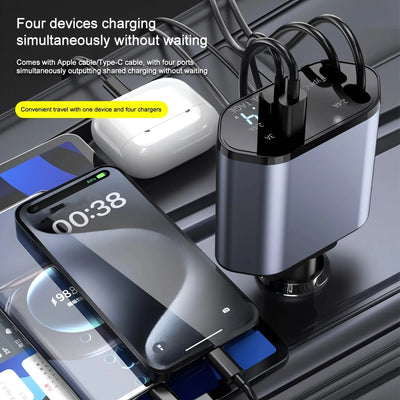 شاحن سريع للسيارة بمنفذ USB-C قابل للسحب | Fast Retractable Car Charger with USB-C Port