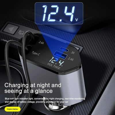 شاحن سريع للسيارة بمنفذ USB-C قابل للسحب | Fast Retractable Car Charger with USB-C Port