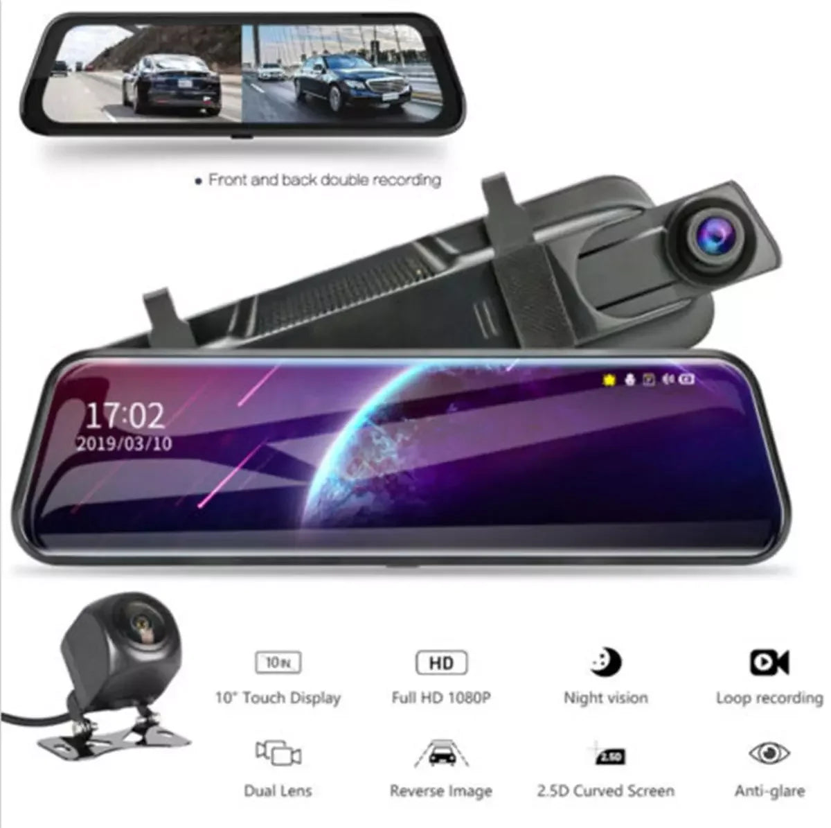 كاميرا أمامية وخلفية للسيارة مع شاشة لمس – رؤية شاملة وجودة عالية Front & Rear Dash Cam with Touch Screen – Full HD Wide View