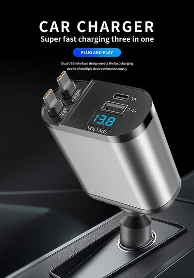 شاحن سريع للسيارة بمنفذ USB-C قابل للسحب | Fast Retractable Car Charger with USB-C Port
